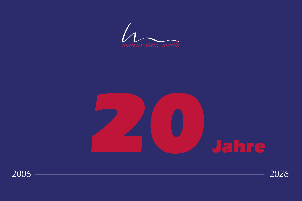 Jubiläumsgrafik 20 Jahre Werbeagentur markus slaby media: 2006 - 2026